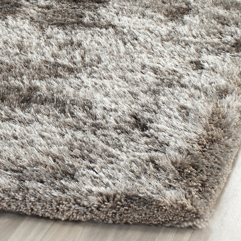 Tapis à poil long fabriqué à la main argenté Sanisha, Rectangle de 10 pi x 14 pi