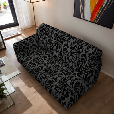 Housse extensible pour canapé Gothic, imprimé numérique en microfibre noir / gris anthracite, housse de protection antidérapante lavable à la machine, convient à une chaise, une causeuse, un canapé et un canapé TG