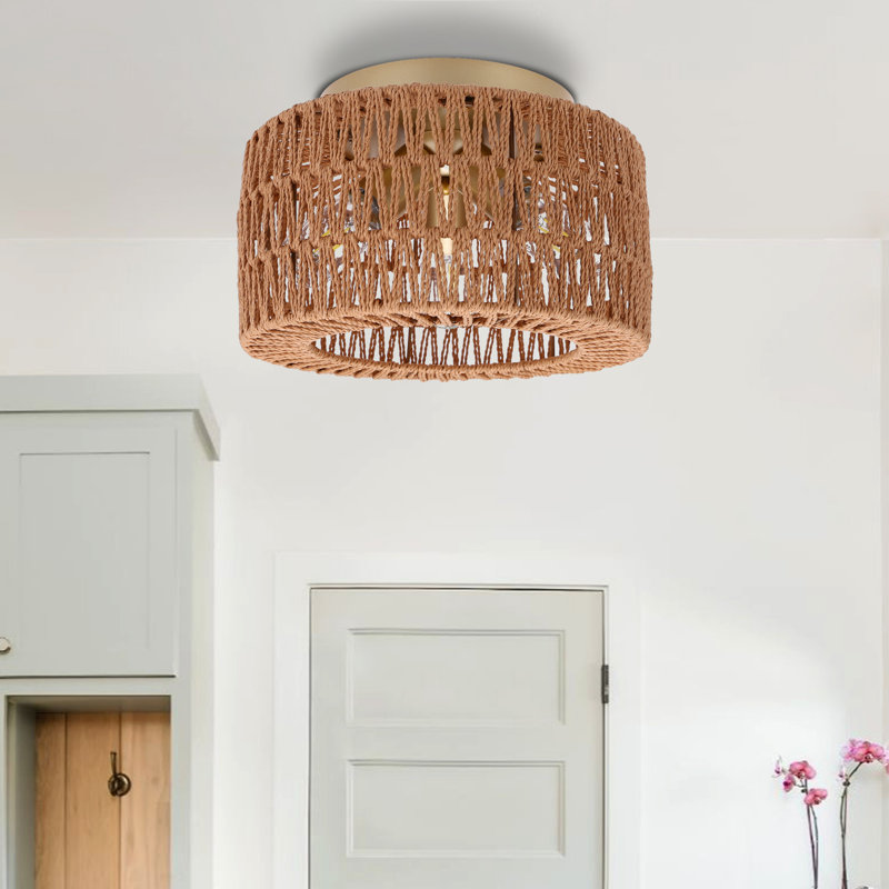Borwicks 3-Light Rustic Hand-Woven Flush Mount, Gold