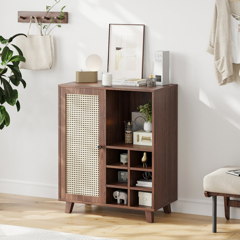 Sideboard Cabinet With Storage, 34 Inch Wine Bar Cabinet With Wine Racks, Buffet Cabinets For Home, Living Room, Walnut