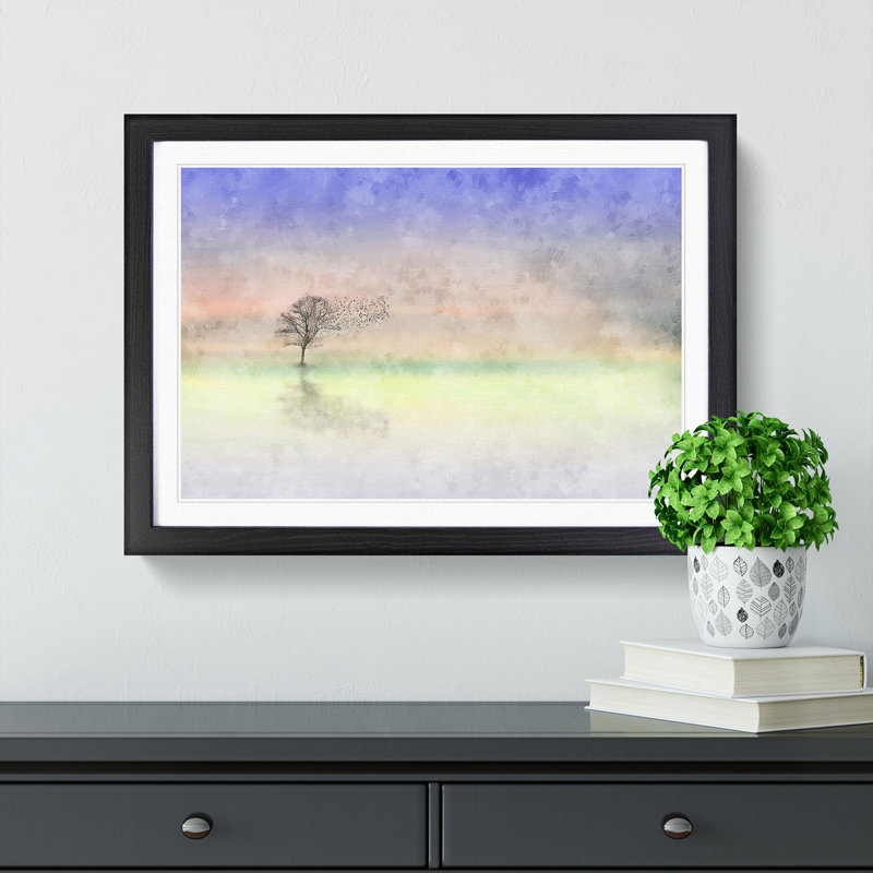 Flock of Birds Leaving the Tree - Picture Frame Graphic Art Print, Black Framed, 33cm H x 45cm W x 2cm D