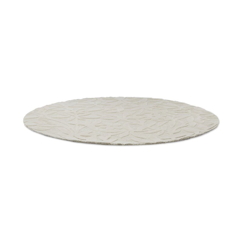 Gray Floral Handmade Wool Round Tufted Rug Ø 4'9"