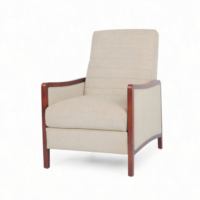Mid Century Modern Fabric Channel Stitch Wood Push Back Recliner