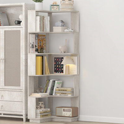 6-Tier L-Shaped Corner Bookshelf With Anti-Tip Device,Light Gray Wooden Bookcase For Living Room & Bedroom