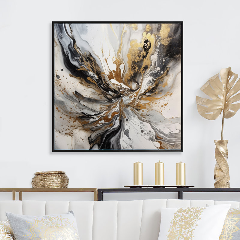 «Maja Artwork with Swirls Marble II», reproduction sur toile, H 16 po x l 16 po x P 1 po, Cadre flottant noir