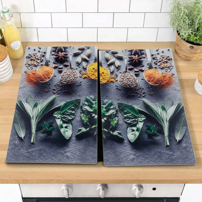 2 Pcs Universal Glass Stove Spice Design Hob Cover Cutting Chopping Boards Worktop Protectors