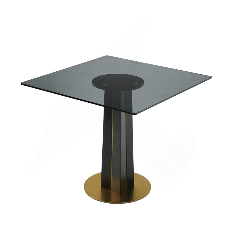 Table de ronde ronde moderne - plateau en verre trempé de 85 cm, pieds en bois noir avec base en métal doré (seulement la table de ronde)
