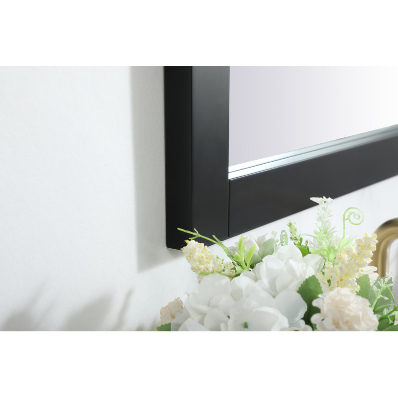 Rosenow Wood Flat Wall Mirror, Black, 32'' H x 22'' W