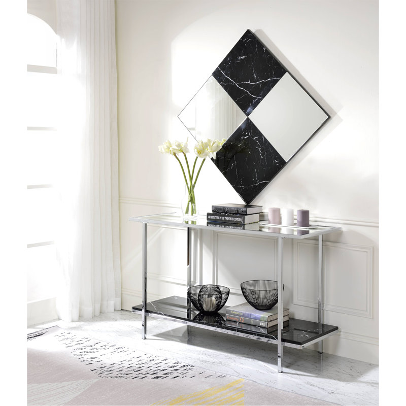Console miroir en faux marbre et chrome
