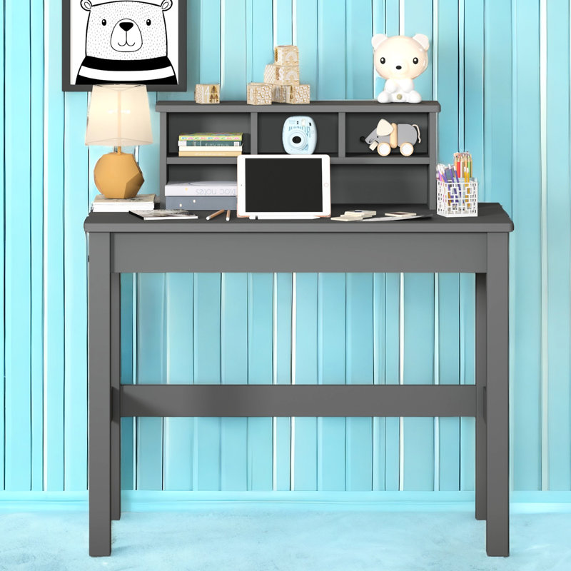 Bureau contemporain gris avec de nombreux compartiments de rangement - l 35 po x P 17 po x H 37 po, bois et synthétique, travail moderne d'écriture épurée pratique 37 po x 35 po x 17 po, + bois synthétique, espace de travail organisé