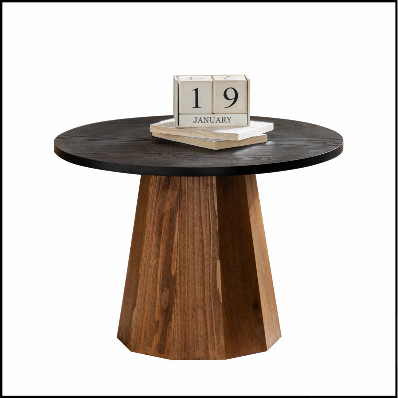Table basse ronde avec pied robuste et motif écorce véritable, idéale pour les salons haut de gamme et facile à monter.
