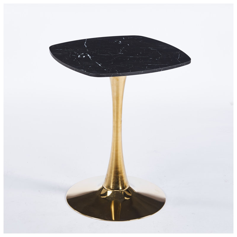 Petite table de salle à manger tulipe pour 2 à 4 personnes, table de cuisine moderne de 24 pouces avec piédestal en métal doré robuste, table bistro peu encombrante pour petit espace, appartement, café, bureau, salon (blanc et doré)