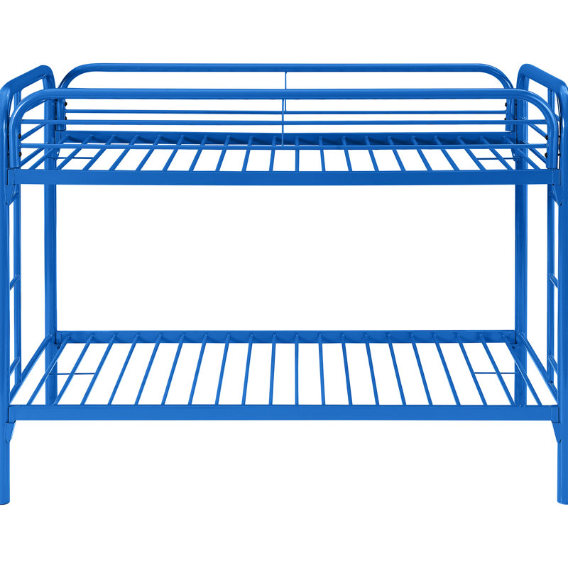 Lit simple au-dessus d'un lit superposé en métal bleu - Lignes et caractéristiques épurées, pour une option d'aménagement de chambre à coucher, polyvalente et élégante, garde-corps de sécurité, cas d'utilisation