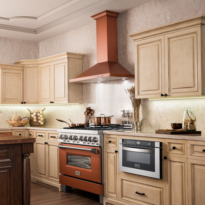 ZLINE 36" Designer Series Fingerprint Resistant Stainless Steel Convertible Vent Wall Mount Range Hood (8KBS-36), Copper