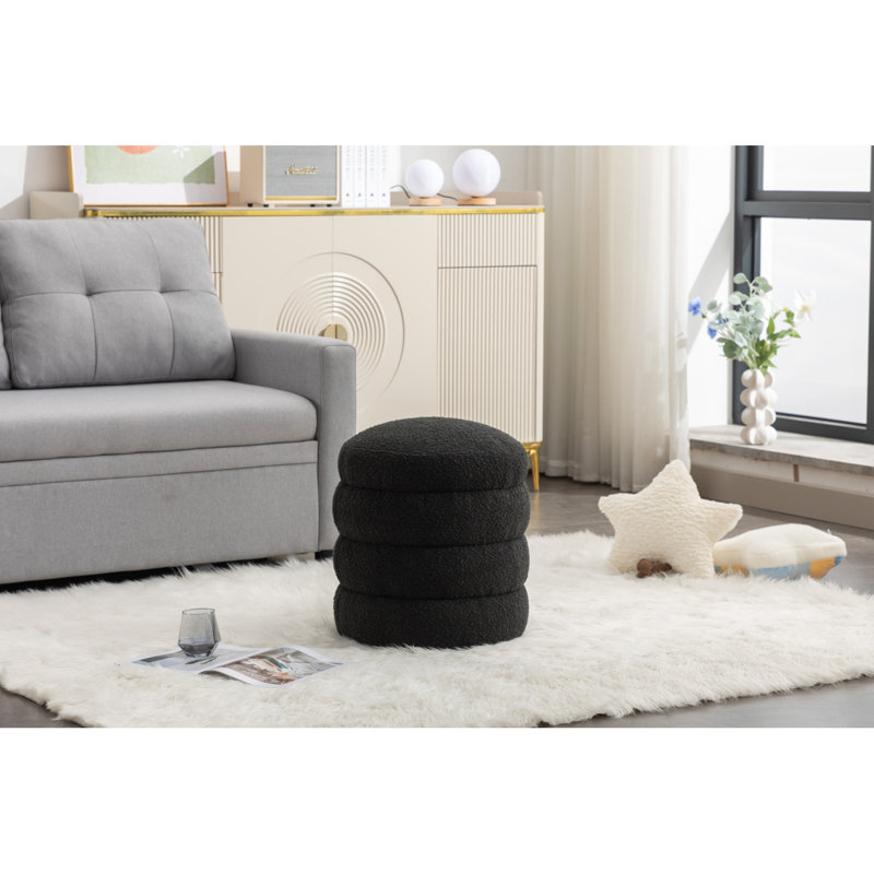 Repose-pieds rond en velours doux, Noir