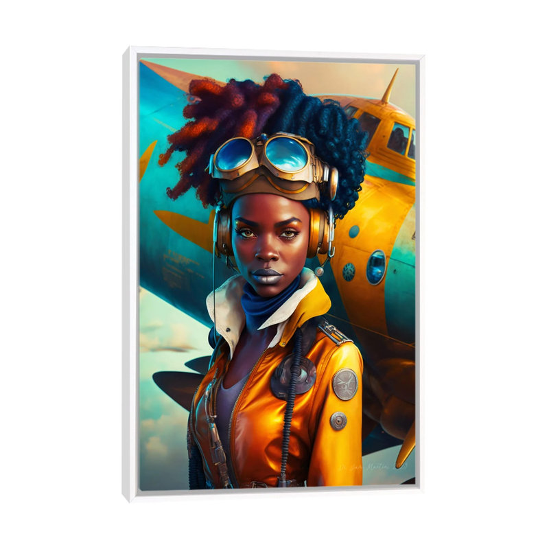 Afrofuturist, femme africaine pilote I, H 40 po x l 26 po,  Format