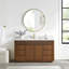 Ensemble de meuble-lavabo simple 60 po en noyer naturel avec plateau en pierre composite Taren-1208970040
