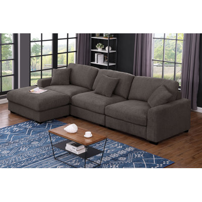 Canapé modulaire moderne à 4 places avec assise large et profonde, housse en chenille amovible