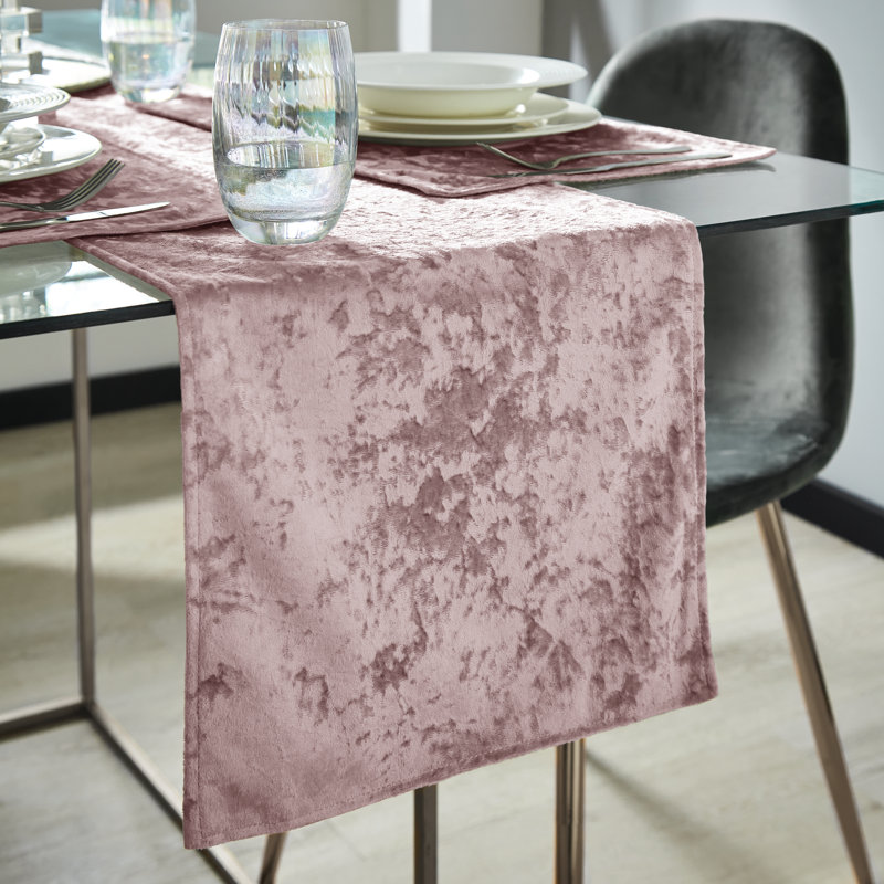 Crushed Velvet Runner, 33cm W x 180cm L, Blush