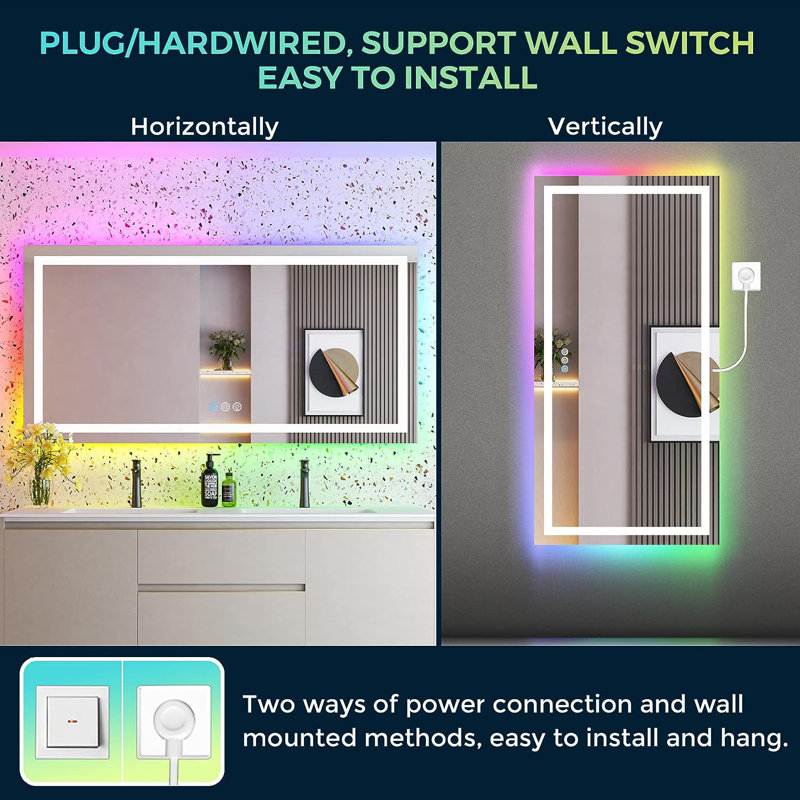 Miroir de salle de bain / meuble-lavabo en verre trempé rétro-éclairé et certifié anti-buée à DEL certifié UL - Basics by Wayfair ™