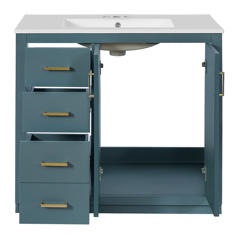 Meuble-lavabo 36 po avec lavabo en céramique, Doré, Bleu