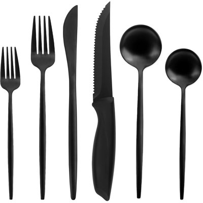 48 Piece Matte Black Silverware Set