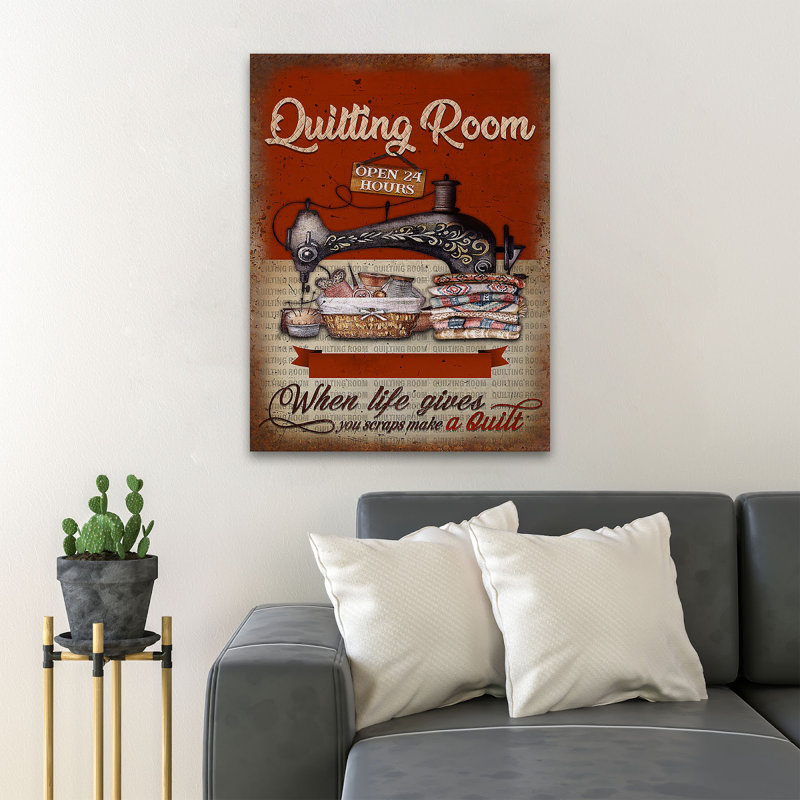 Quilting Machine - When Life Gives You Scraps - 1 Piece Rectangle Graphic Art Print On Wrapped Canvas, 14" H x 11" W x 2" D