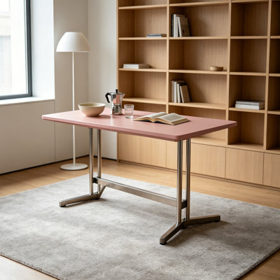 Pink Multi-layer Solid Wood Stainless Steel Desk