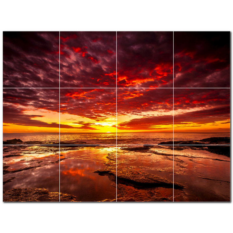 Murale décorative en céramique 4,25 po x 4,25 po Sunset