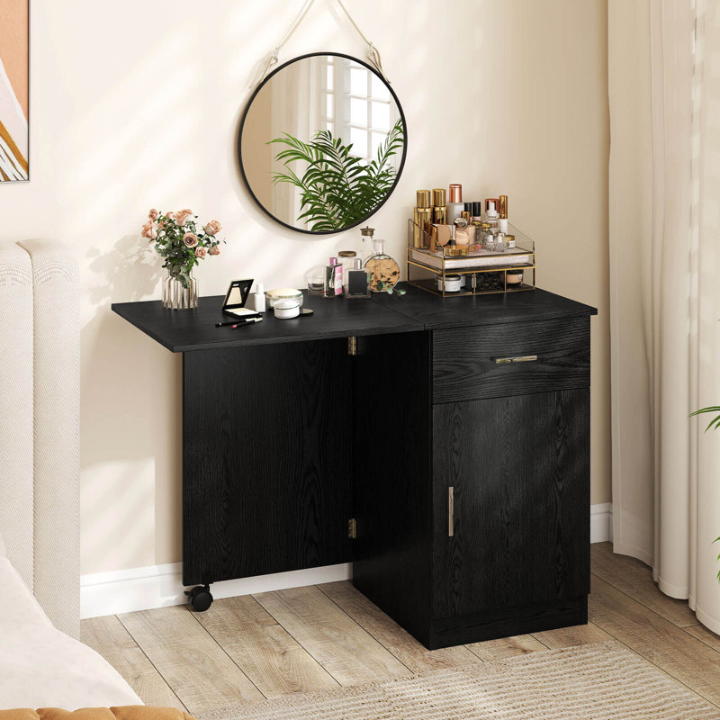 Bureau d'ordinateur pliant avec armoire à tiroirs et roulette réglable pour le salon, Noir