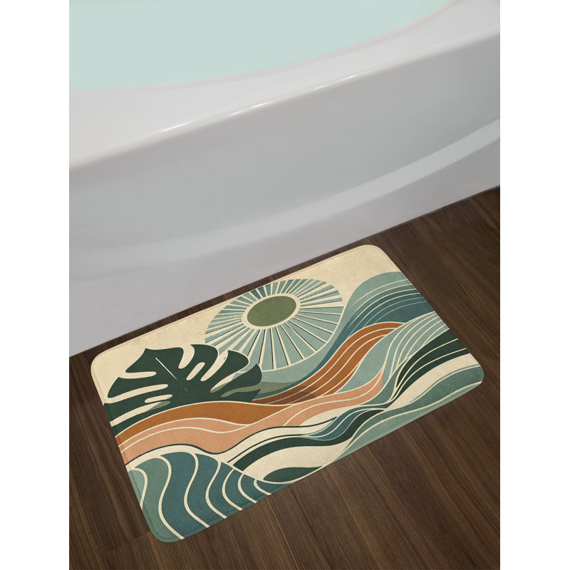 Abstract Landscape Boho Bath Mat in Evergreen and Seafoam