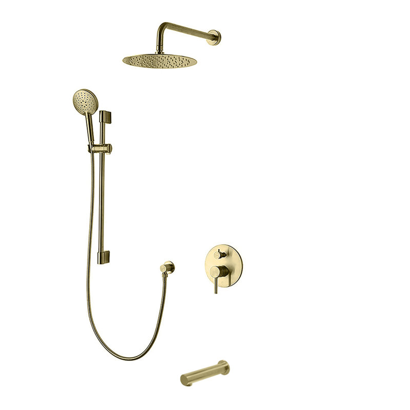 Système de douche complet à 3 voies avec tête de douche murale 10 "Louth, Or brossé