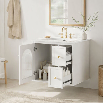 Ensemble de meuble-lavabo mural, 24 po, lavabo en céramique, 2 tiroirs, 1 porte à fermeture en douceur