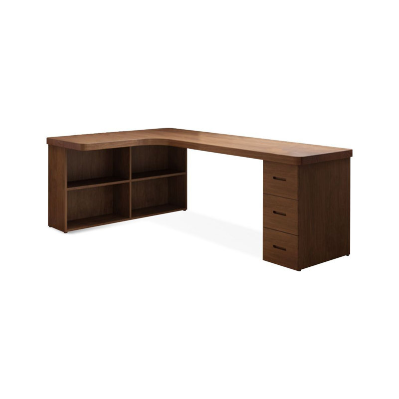 Nut-brown L-Shaped Solid Wood desks, 29.53" H x 62.99" W x 55.12" D, Left Hand Return