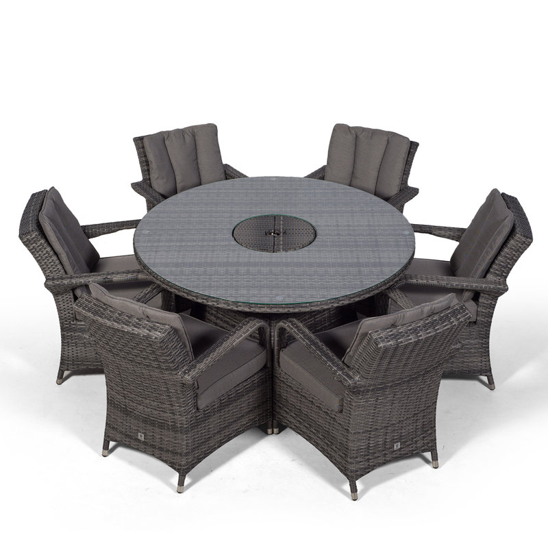 Karas 6 - Person Patio Dining Set Umbrella Hole Included Round Table with Cushions Included, Grey