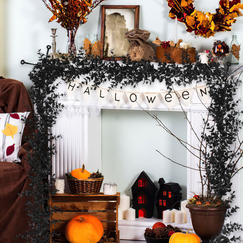 Guirlande d'Halloween feuilles noires Guirlande d'Halloween