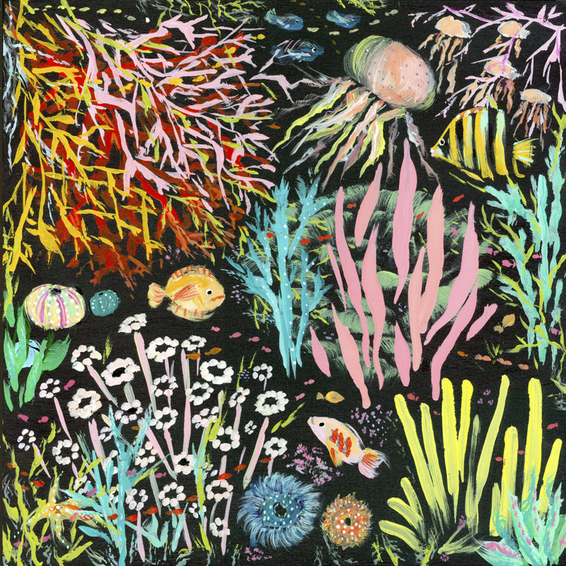 «Poulin Under the Sea», art sur toile foncé, H 12 po x L 12 po x l 1,25 po