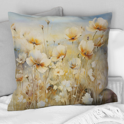 Flower Field Of Blossoming White Poppies - Coussin décoratif imprimé coquelicots