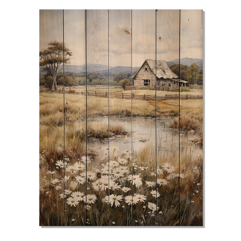 Farmhouse Quiet Retreat I - imprimé floral sur bois de pin naturel, H 20 po x l 10 po x P 0,78 po
