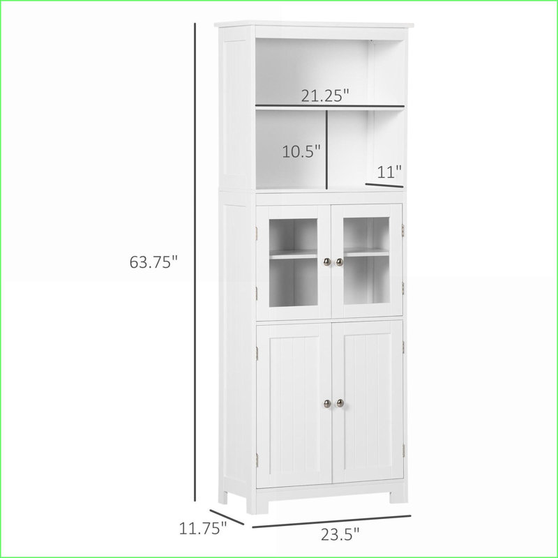 Buffet avec huche, armoire de rangement moderne blanche 4 portes 63 po | Tablettes réglables | Fabrication en panneau de fibres à densité moyenne