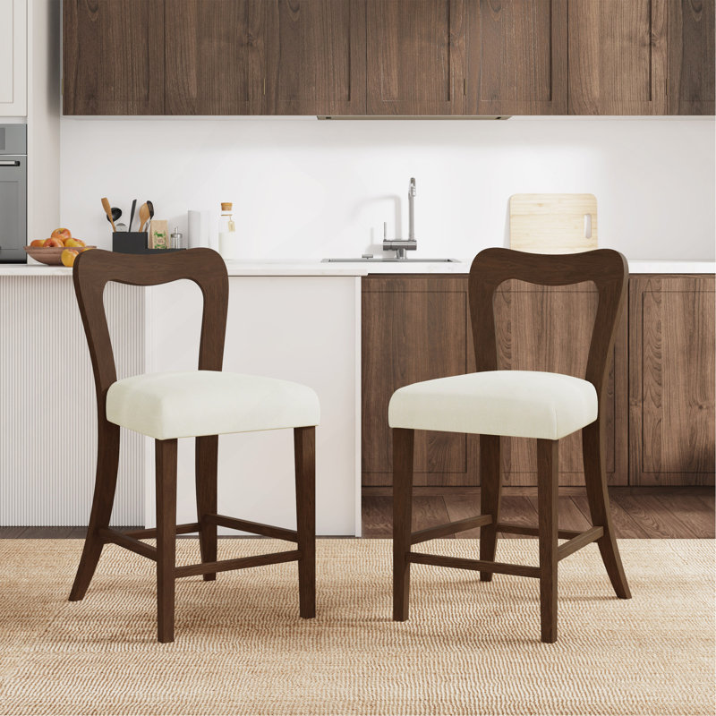 Tabouret de comptoir sans ensemble de 2, Siège beige / structure brune