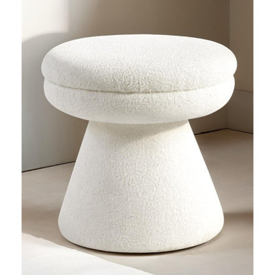 1Pc Accent Stool In Contemporary Design, Beige Shearling - Like Fabric, Mushroom Shape, Pedestal Base, Round Top For Primary Living Style, Shape Base