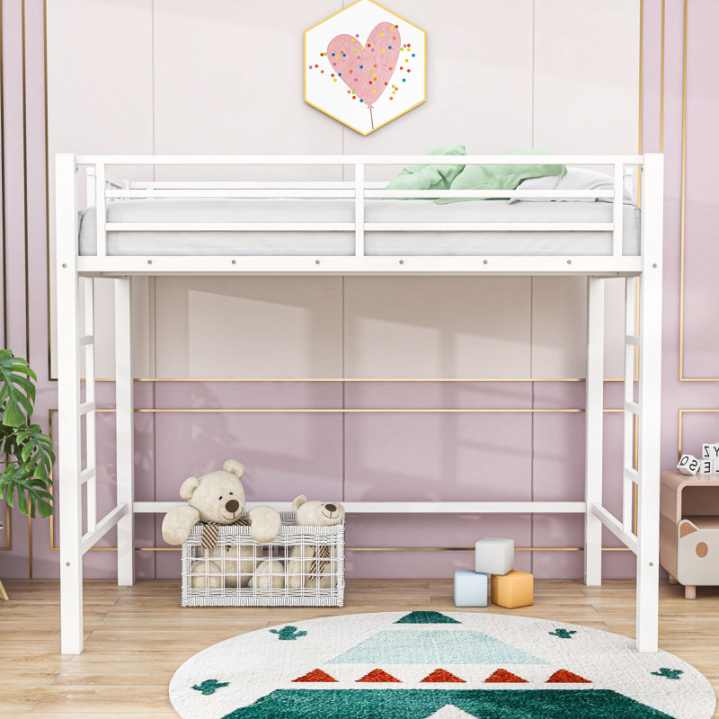 Classic Metal Loft Bed with Dual-Side Ladders, Twin