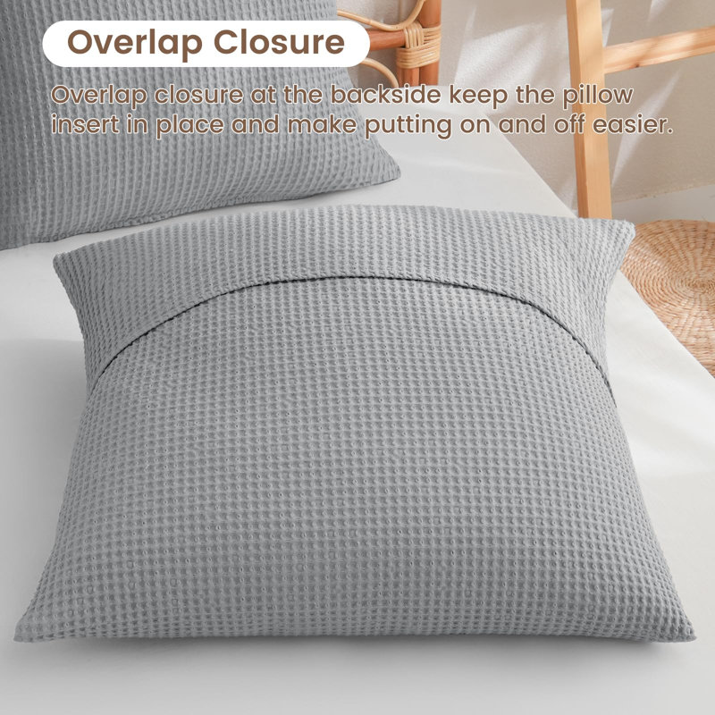 PHF 100% Cotton Waffle Weave Euro Shams, 2 Pack Elegant Home Decorative Euro Throw Pillow Covers for Bed Couch Sofa, 26x26"