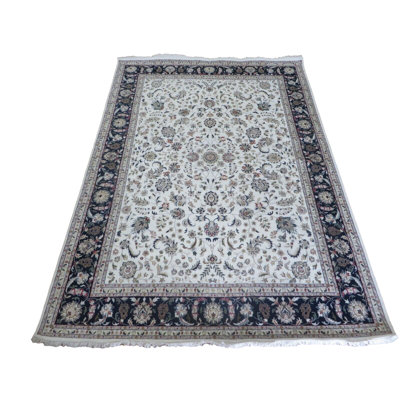9'10 x 13'9 Hand Knotted Ivory Fine Nain With Silk Oriental Rug G14795