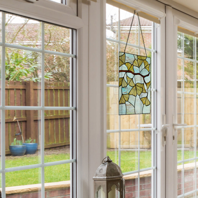 Panneau de vitrail en verre coloré 17,5 po H Ginkgo