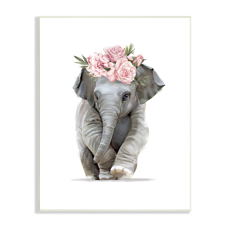 «Precious Rose Crown Baby Elephant Chic Florals» par Ziwei Li - impression, Giclée encadrée noir minuit, H 20 po x l 16 po
