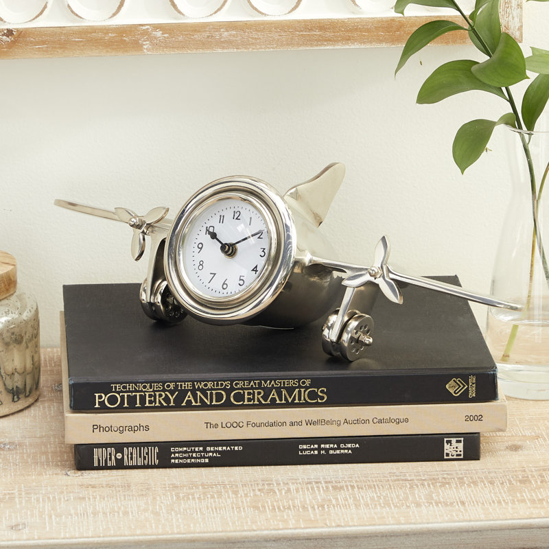Horloge de table analogique à quartz en métal argenté