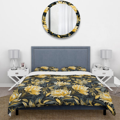 Yellow And Blue Tropical Floral Pattern - Ensemble de housse de couette tropical