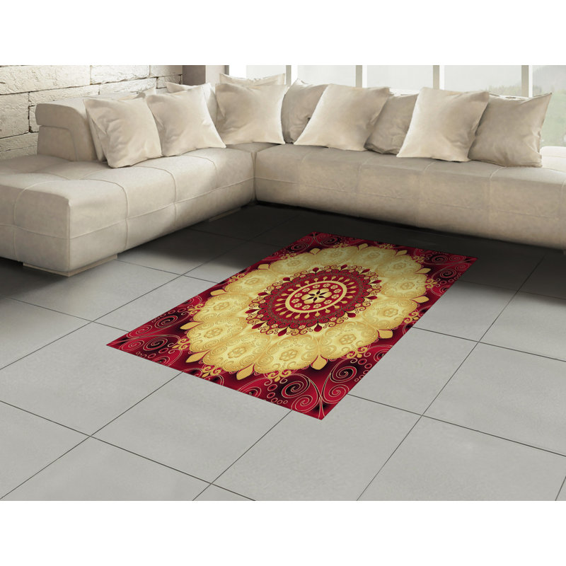Tapis décoratif mandala mauve à haute densité, Rectangle— 4 pi x 5 pi 8 po